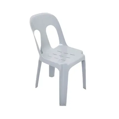 White plastic stacking chair
